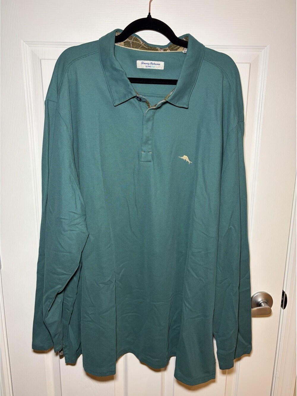 Tommy Bahama Men’s Long Sleeve Polo Shirt Size 3XLB 3XL Big Teal Green